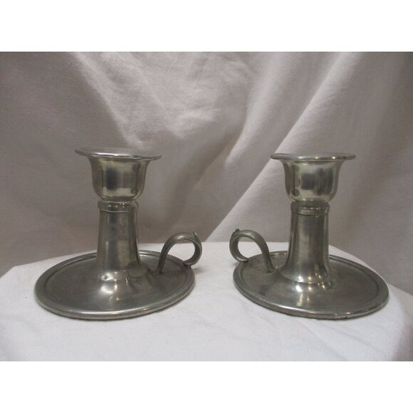Everlast Pewter Candle Holders Vintage Hand crafted early American silver - Picture 1 of 9